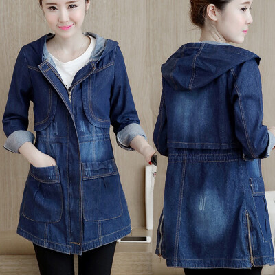 

Tailored Fashion Women Jeans Top Denim Hoodie Blouse Long Sleeve Loose Coat