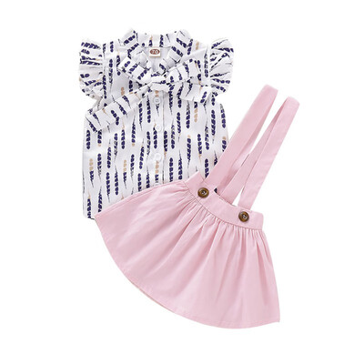 

Newest Toddler Infant Baby Girl clothes Ruffle Sleeve Tops Overall Skirts Short Clothes Set girls clothing set costume kids