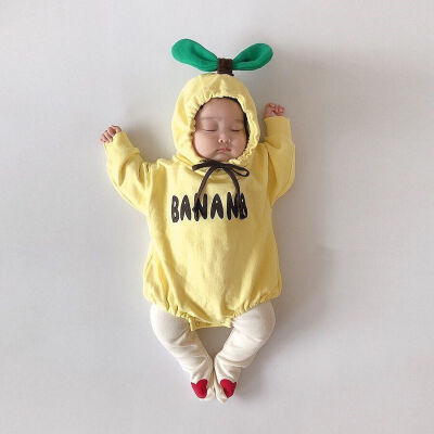 

Spring Autumn Newborn Rompers Baby Boys Girls Cute Fruit Shaped Jumpsuit Long Sleeve Hooded Plus Velvet Letter Print Jumpsuit