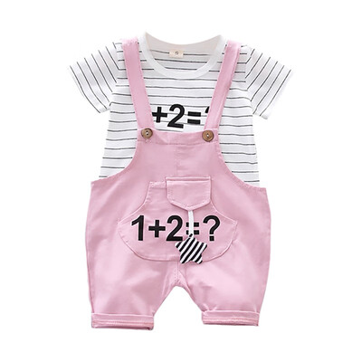 

Boy Shorts Set Summer Baby Boys Short Sleeve Stripe Print Tops Blouse T-shirt Suspender Pants Children Casual Outfits Sets