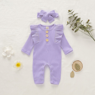 

2019 Autumn Baby Girls Rompers Clothes Cute Cotton Newborn Jumpsuit Playsuit Infant Toddler RomperHeadband 2Pcs Outfits Set