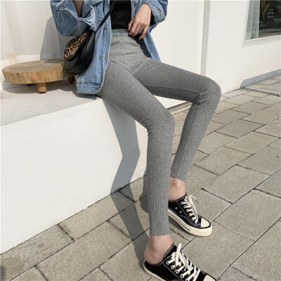 

Winter Women Tight-fitting Slim Trousers High Waist Elastic Casual Solid Color Shinny Knitted Female Autumn Winter Pencil Pants