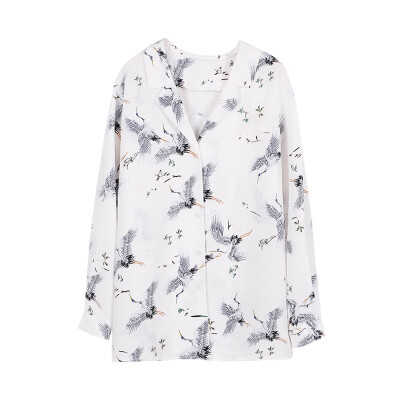 

Autumn outfit Han Fan cranes printed shirt wind restoring ancient ways blouse