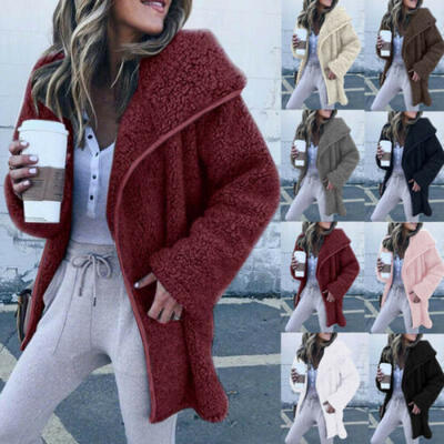 

UK New Womens Teddy Coat Fluffy Plush Jacket Cardigan Outerwear Winter Overcoat
