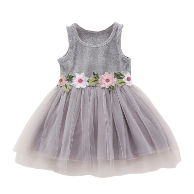 

Flowers Baby Girls Dress Sleeveless Flower Kids Dress With Mesh Party Kids Toddler Knitted Princess Sundress