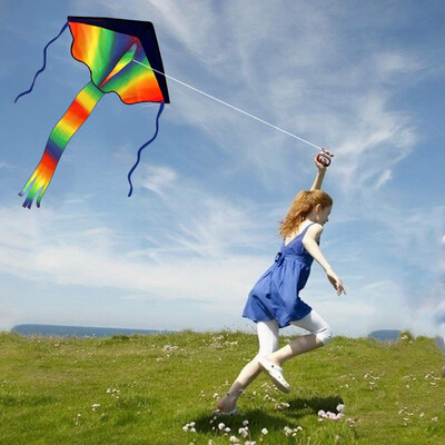 

YIWULA105cm Kids Large Rainbow Delta Kite Outdoor Toys Beach Fun Durable Rainbow Kite