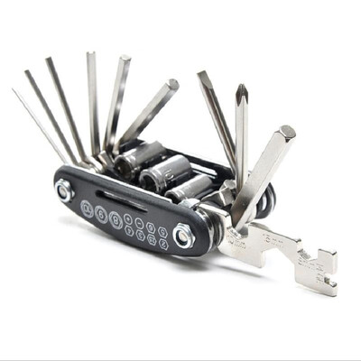 

Bicycle repair combination tool set 16 in one mountain road bike multi-function folding repair car tire wrench Folded 16-piece hex