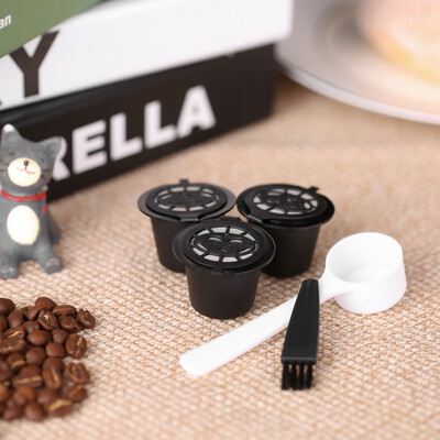 

3pcsset Reusable Coffee Capsule with Spoon&Brush Set of 3 Coffee Filters for Nespreso Brewing Machine
