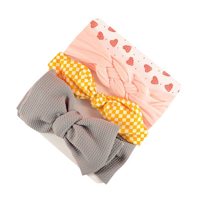 

3Pcs Toddler Girls Cute Headwears Infant Bowknot Print Design Hairband Headwear Hair Newborn All Seasons Accessories 0-6Y