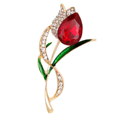 

Romantic Crystal Brooch For Women Rose Flower Shape Red Wedding Brooches Fashion Jewelry Decorative