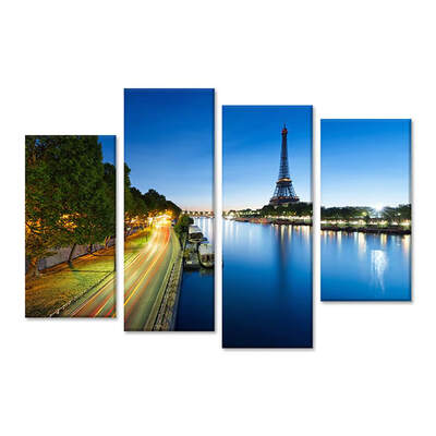 

4Pcsset Tower Oil Picture Modern City Landscape Canvas Poster HD Printed River Road Tree Oil Painting