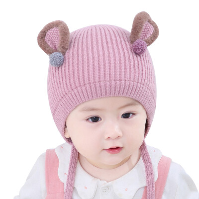 

Newborn Girls Boys Winter Warm Caps Kids Baby Ear Design Hats Knitted Wool Hemming Caps 1-3y