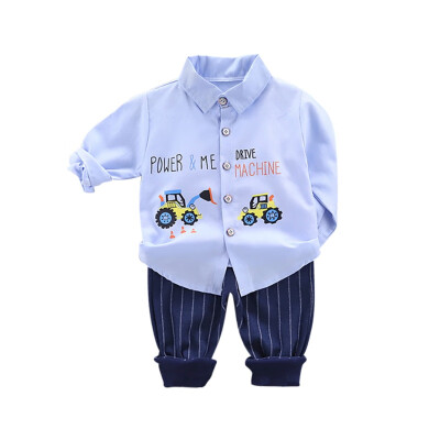 

Baby Boys Clothes Autumn Casual Long Sleeve Cartoon Car Print Shirt Blouse TopsStripe Pants Trouser Set New