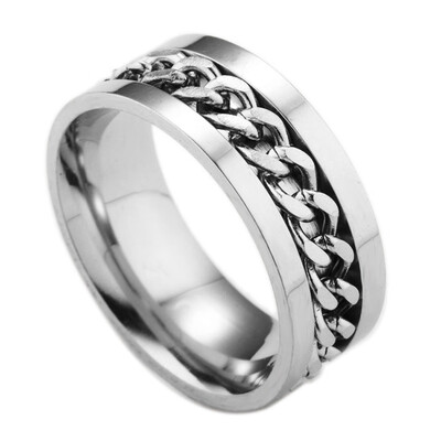 

Fashion Men Titanium Steel Rings Gold Rotatable Chain Inset Ring Individual Punk Style Jewelry Festival Gifts