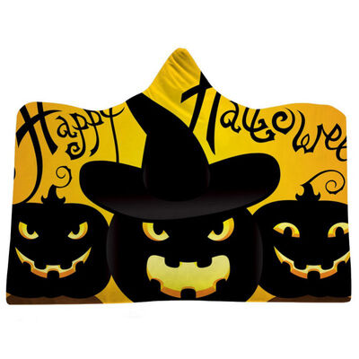 

Blanket Halloween Theme Pattern Printed Hooded Throw Wrap Wearable Soft Plush Cloak with Cap A Blanket