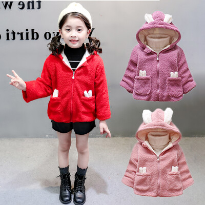 

Children Wear Autumn Winter Girls Jackets Embroidered Children Plus Velvet Cute Hooded Cotton Coats Toddlers Outerwear 0-3Y