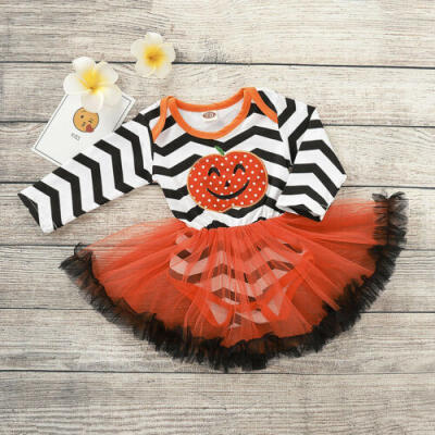 

1PCS Baby Girl Kids Pumpkin Romper Tops Tutu Dress Halloween Costume Outfits Set