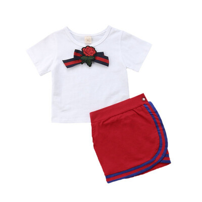 

Summer Baby Girl Short SleeveCotton T-shirt Blouse Mini Skirts Casual Outfits Set