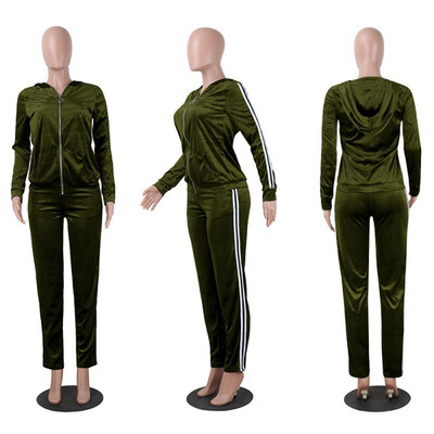 

Two Piece Set Autumn Women Sexy Long Sleeve Hooded Top And Pants Casual Women Suit Plus Size