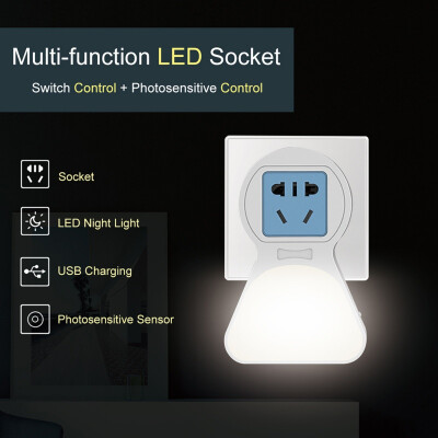 

3in1 LED Plug in Night Light Dusk to Dawn Motion Sensor Lamp 1 USB Ports AC Outlet