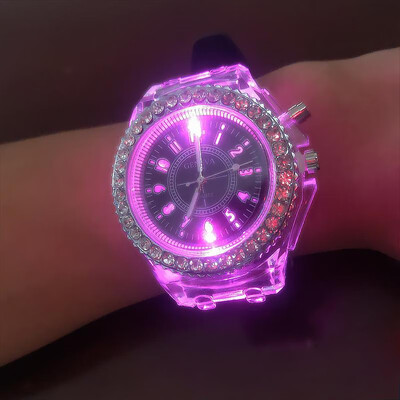 

Luminous Coloful Light Watch LED Crystal Bling Couple Watch His-and-hers Watches for Men Women Teens Teen Girls Party with Silicon