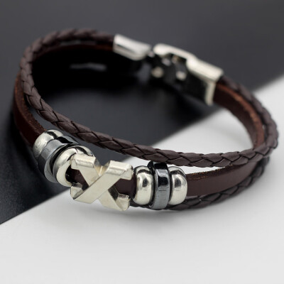 

Fashion Multi-layer Leather Rope Alloy Pendant Bead Woven Bracelet Casual Style for Male&Female