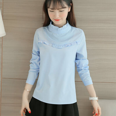 

Korean 2019 O-Neck Long Sleeve Casual Chiffon Blouse Women Spring Fashion Solid Color Blouses Female Elegant Shirt Tops