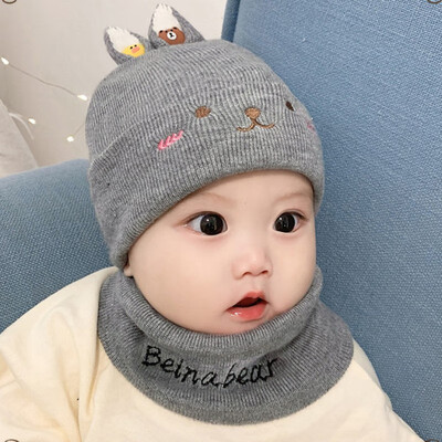 

Brand New Winter Newborn Cute Warm Kids Girls Boys Baby Cartoon Bear Hats Knitted Wool Hemming Caps With Ball