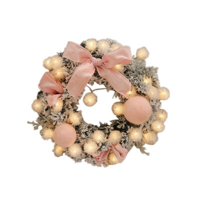 

New Christmas Wreath With LED String Light Bowknot And Plush Balls Decorated Garland For Front Door Window Wall Hanging Decor