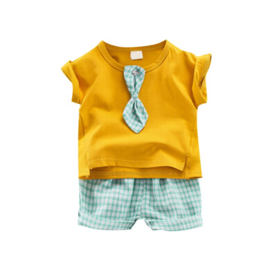 

Summer New Boys Baby Set Short-sleeved T-shirt Pants of Fashion Tie Gentleman Suit 2pcsset