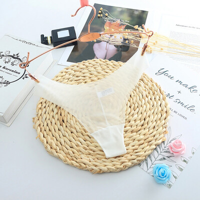 

Women Sexy See Through Lace Briefs Mesh Seamless One-piece Ultra-thin Ladies Panties Sexy Solid Color Low Waist G-String