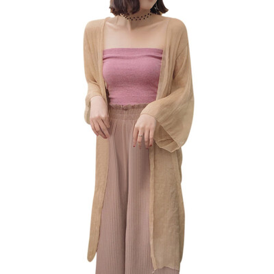 

Women Summer Solid Color Open Front Thin Chiffon Sun Protection Tops Beach Cardigan
