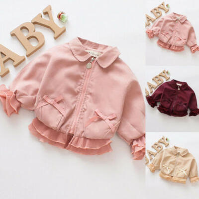 

AU Toddler Kids Girls Lace Sleeve Autumn Winter Warm Zipper Coat Outerwear 0-4T