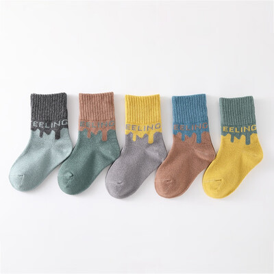 

5 Pairs Baby Socks Boys Girls Cute Letters Pattern Socks Set Warm Floor Socks Leg Warmer for Kids