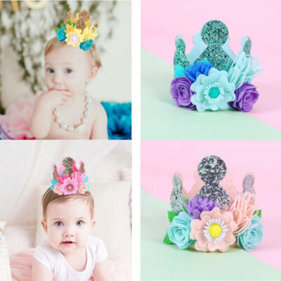 

CA STOCK Baby Girl Birthday Party Hat Flower Princess Glitter Crown Hair Decor