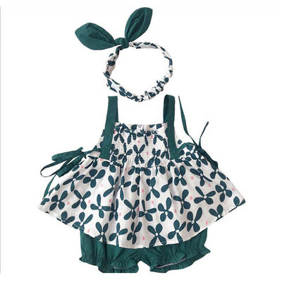 

Baby Clothes Set Sleeveless Floral Print T-Shirt TopSolid Shorts PantHeadband 3PCS Kids Girl Clothing Set Summer