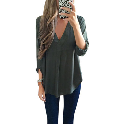 

Fashion Chiffon Blouses Slim Women Office Work Wear Shirts V-Neck Tops Blusas