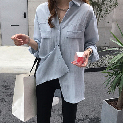 

Autumn Long Sleeve Women Blouses Shirts Fashion Solid Loose Blouse Tops Korean Style Female Casual Turn-down Collar Tops