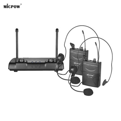 

MICPOW W-10 VHF Dual Channel Wireless Microphone Mic System with 2 Headset Microphones 2 Bodypack Transmitters 1 Receiver for