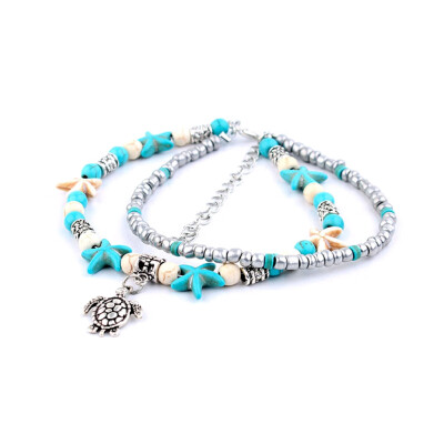 

Fashion Anklet Ankle Bracelet Turtle Beach Silver Turquoise Bohemian