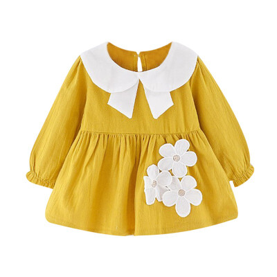 

Baby Girls Long Sleeve Round Neck Cotton Dress Fall Winter Top Clothes