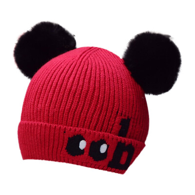 

Warm Winter Newborn Cute Warm Kids Girls Boys Baby Cartoon Hats Knitted Wool Hemming Caps With Ball