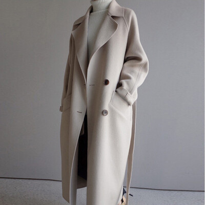

Tailored Womens Oversize Lapel Cashmere Wool Blend Belt Trench Coat Outwear Jacket