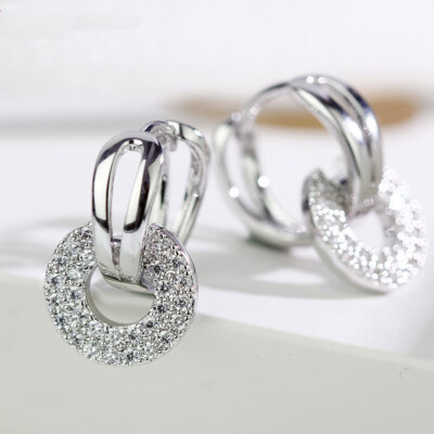 

Women Fashion Jewelry Rhinestones Zircon Crystal Sliver Studs Hoop Earrings