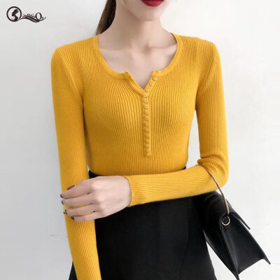 

Autumn Women Sweater NEW New Solid Ladies Sweater Sexy Button Slim V-neck Long-sleeved Knit Pullovers