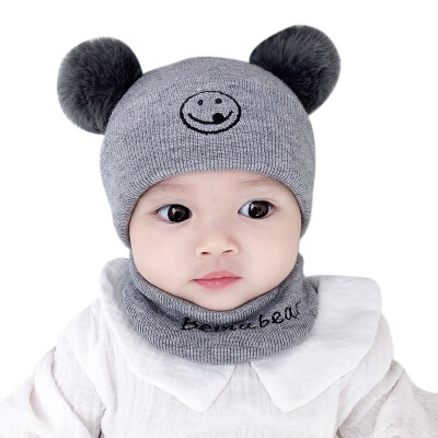 

2Pcs Baby Hat Winter Fashion New Toddler Baby Girls Boys Solid Hat Winter Warm Cartoon CapScarf Keep Warm Set Kids Cap