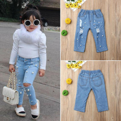 

Toddler Kids Baby Girl Casual Shredded Hole Denim Pants Long Jeans Trousers