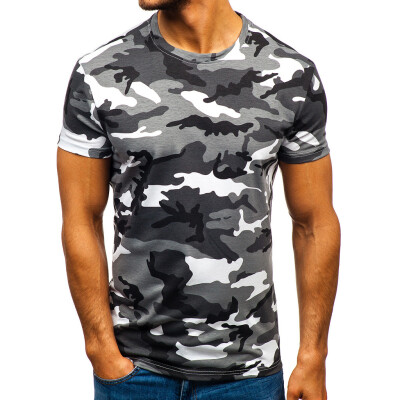 

Toponeto Mens Camouflage Striped Pattern Casual Fashion Lapel Short Sleeve Shirt