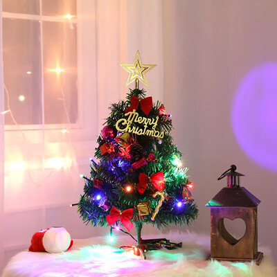 

Artificial Pine Tree With Golden Star Topper And Small Christmas Ornaments LED Light Up Xmas Tree Holiday Gift Tabletop Decor