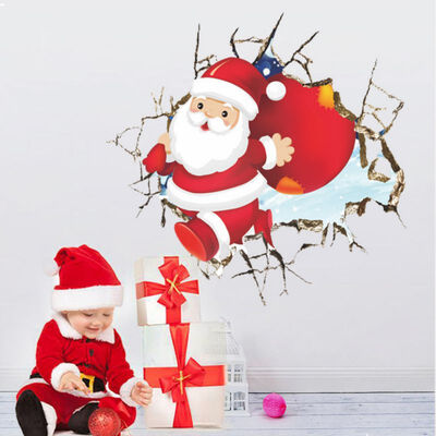 

2019 New DIY 3D Santa Claus Broken Wall Hole Wall Decor Stickers Removable Self-Adhesive PVC Wall Art Murals The Best Holiday De